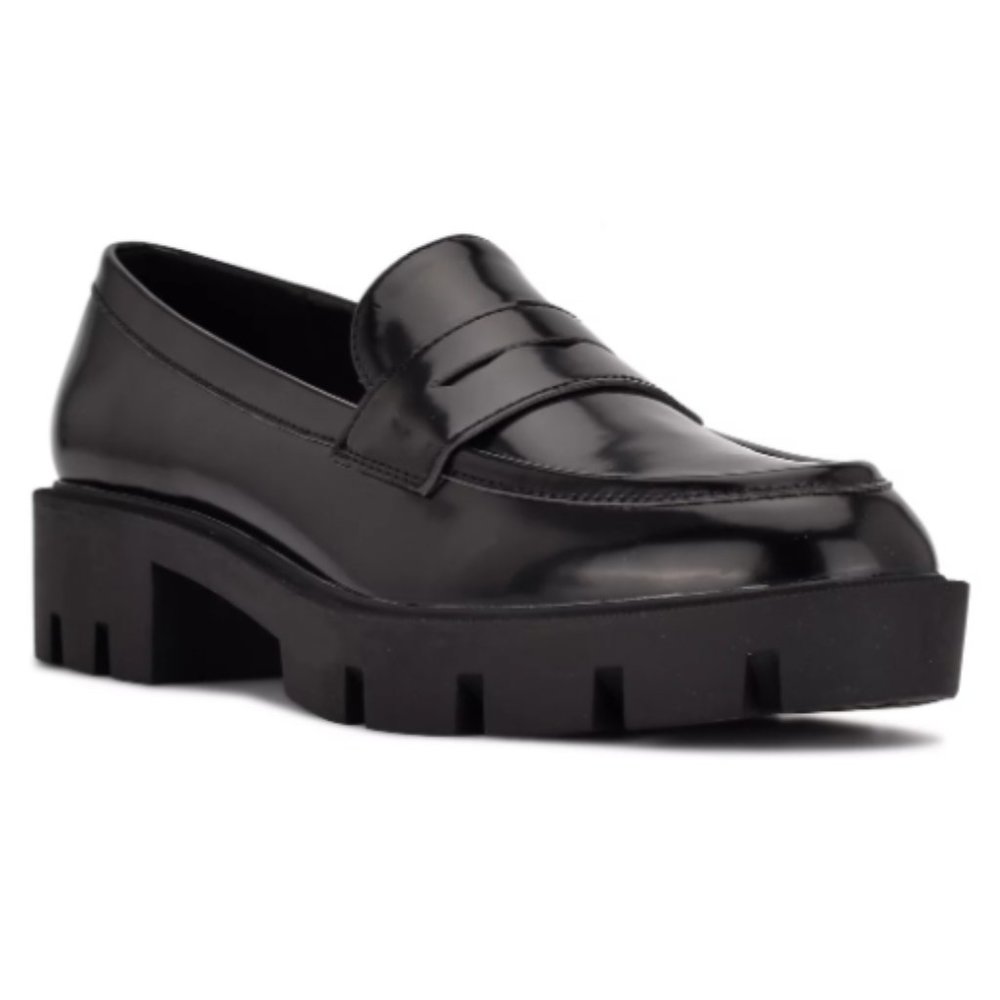 NWT Nine West Womens Maibel Black Faux Leather Slip On Loafers Size 6.5M